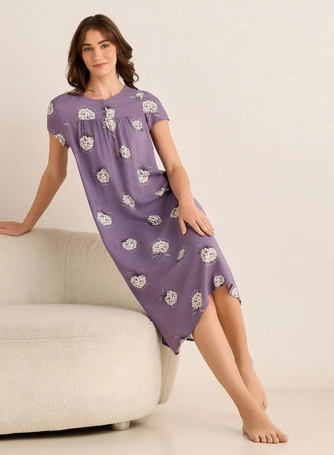 سبلاش فيڤ Midi Night Dress Short Sleeves with Floral Print Viscose